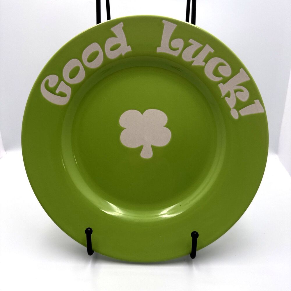RARE! Love You Plates "GOOD LUCK!" Light Green Ceramic Glazed 11" Plate NEW